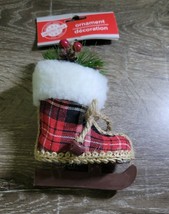 Christmas House Red Black Buffalo Plaid Ice Skate Christmas Tree Ornament-SHIP24 - £13.21 GBP