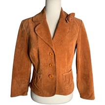 Vintage 90s Live a Little Leather Jacket M Brown Buttons Pockets Lined Rosette - £36.53 GBP