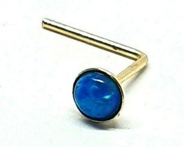 Opal Gold Nose Stud Blue 9Ct Gold 22g (0.6mm) 9k Gold 2.5mm L Bent Piercing Uk - £19.41 GBP