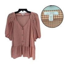 LC Lauren Conrad Women’s Plus 1X Orange Gingham Ruffle Hem Puff Sleeve B... - $16.83
