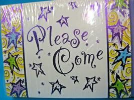 Party Invitations Please Come 12 Cards &amp; Envelopes Colorful Stars Design Carlton - £9.92 GBP