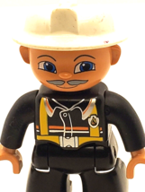 Lego Duplo Figure Fireman Black Pants White Hat Gray Mustache Firefighte... - £2.35 GBP