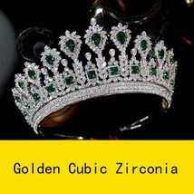 Classic Wedding Crown Bridal Headband Gold And Green Crown Queen Tiara And Crown - £122.17 GBP