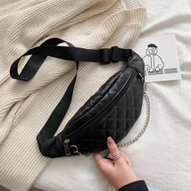 Women Style Black Plaid Waist Bag PU Leather Vintage Fanny Pack Chains Chest Bag - £14.27 GBP