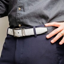 Genuine Ostrich Leg Alessio Exotic Belt Reversible White / Black image 6
