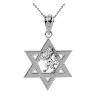 .925 Sterling Silver Star of David with Lion of Judah Pendant Necklace - £24.50 GBP+