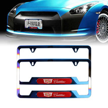 Brand New Universal 2PCS Cadillac Titanium Burnt Blue Metal License Plate Frame - £20.04 GBP