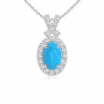 ANGARA 6x4mm Turquoise Vintage Style Pendant with Diamond Halo in Silver - £348.61 GBP+