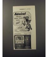 1953 Admiral Model 322DX16 TV Ad - Walt Disney&#39;s Captain Hook of Peter Pan - £14.55 GBP