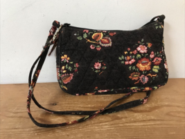 Vera Bradley USA Made Brown Quilted Floral Small Handbag Purse Clutch 8.25&quot; - £23.59 GBP