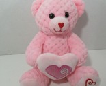 Inter-American Plush pink quilted look teddy bear holding heart foot hea... - $14.80