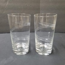 2 Swirl Drinking Glasses Vintage Clear Etched Triple Line Band Weighted ... - £10.41 GBP