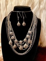 Southwest Style Silver tone Layered Necklace and Earrings -Unsigned - £23.70 GBP