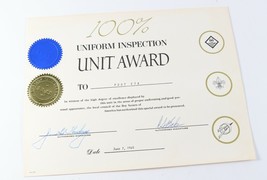 Vtg 1965 100% Uniform Inspection Unit Award Post 278 Certificate Boy Sco... - £8.84 GBP