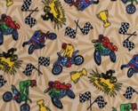 Fleece Motocross Dirt Bikes Motorcycles Racing Tan Fleece Fabric Print A... - $9.97