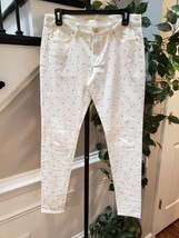 Michael Kors Women&#39;s White Logo Embellishment Gold Studs Skinny Leg Jeans 6 - $27.72