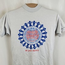 Vintage Around the World at Library T-Shirt Small Single Stitch Deadstock 80s - £13.64 GBP