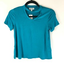 Ten Sixty Sherman Girls T Shirt Top Keyhole Short Sleeve Stretch Aqua Bl... - £6.16 GBP