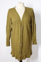 Eileen Fisher XL Olive Green Brown V-Neck Long Merino Wool Cardigan Sweater - £34.63 GBP