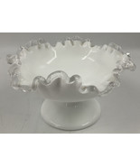 Vintage Fenton Silver Crest Milk Glass Ruffled Pedestal Compote Candy Di... - £46.65 GBP
