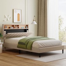 Full Size Upholstered Platform Bed with Storage Headboard and USB Port, ... - £350.68 GBP