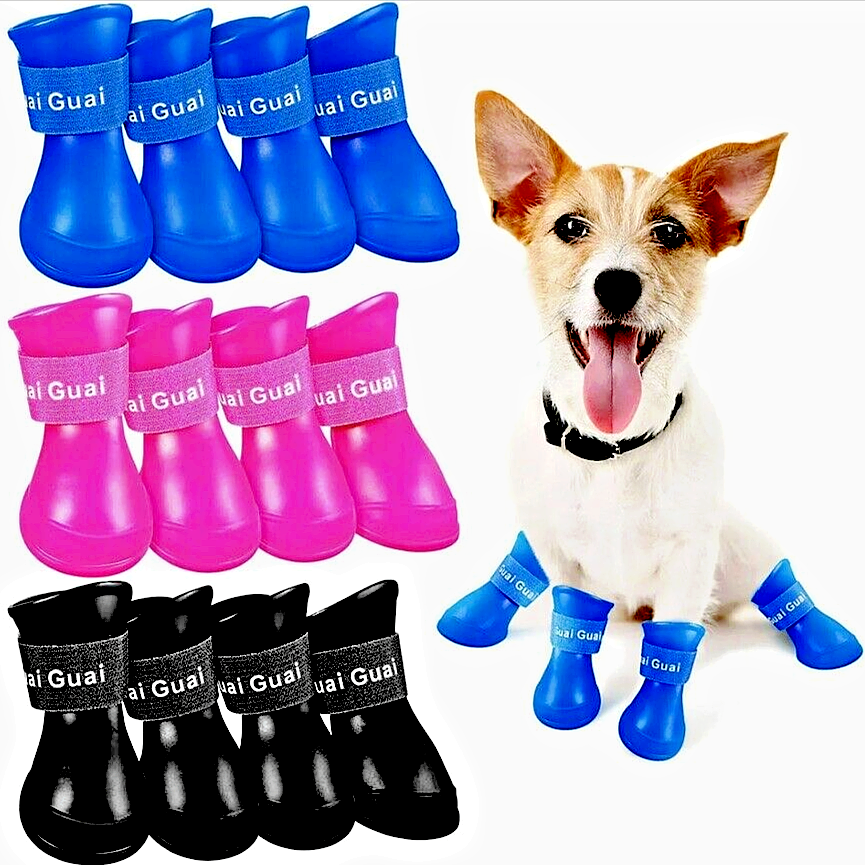 Waterproof Silicone Rain Boots For Dog&#39;s &amp; Cats Size M - 3 Pairs Black P... - $13.49