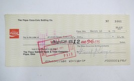 1971 Piqua Ohio Coca Cola Bottling Co - Bank Check  to Airstream Trailer... - $9.90
