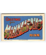 Greetings From Minneapolis Minnesota Large Big Letter Postcard Linen Cur... - £5.23 GBP