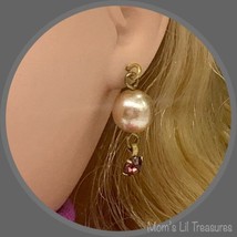 Pearl Purple Rhinestone Dangle Doll Earrings • 18 Inch Doll Jewelry - £5.47 GBP