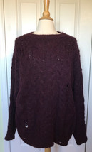 Free People Womens Oversized Cable Knit Maroon Sweater Size S Distressed... - $49.47
