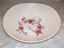 Vintage Floral Vegetable Serving Bowl- 9&quot; Oblong - Pink Flowers /Brown S... - £7.93 GBP
