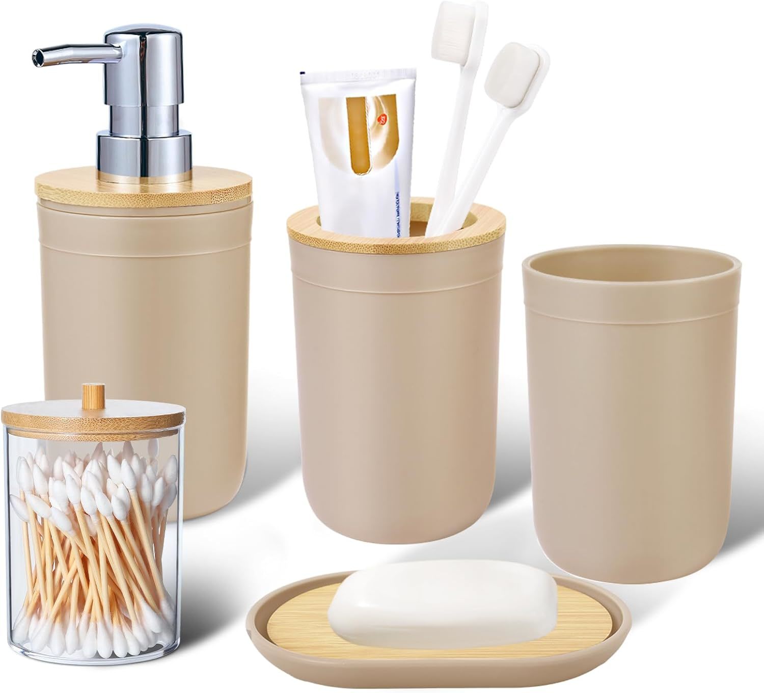 Imucci Bathroom Accessories Set 5Piece Beige Bathroom Sets, Toothbrush H... - $32.99