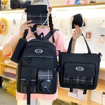 5PCS Harajuku Youth Women Canvas Backpack School Bags for Teenage Girls Kawaii B - £27.42 GBP