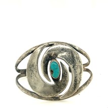 Vintage Signed Sterling Southwest Repousse Swirl Turquoise Stone Cuff Bracelet 6 - $138.60