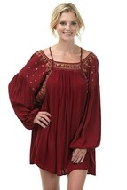 Sexy Burgundy Long Sleeve Tunic Dress w/Embroidery, Sequins, Bow + Arrow, S-M-L - £44.22 GBP