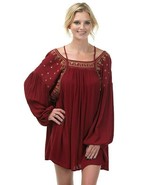 Sexy Burgundy Long Sleeve Tunic Dress w/Embroidery, Sequins, Bow + Arrow... - $54.99