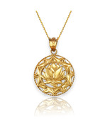 Polished Gold Lotus Mandala Yoga Pendant Necklace | 10k 14k Yellow White... - $301.83 CAD+