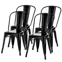 Set of 4 Indoor Outdoor Black Metal Stacking Bistro Dining Chairs - £288.53 GBP