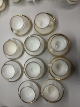 Fire King Teacups with 6” Saucers Swirl Milk Glass Gold Trim Anchor Hocking 10pc - £26.89 GBP