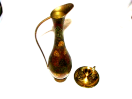 Vintage Solid Brass Water, wine Pitcher Handmade Engraved 5.5&quot; Tall - £20.09 GBP