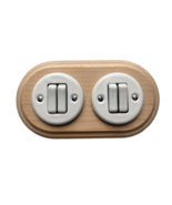 Wooden Porcelain Switch Double 2 Gang Two-Way Natural Beige White Diamet... - £46.37 GBP