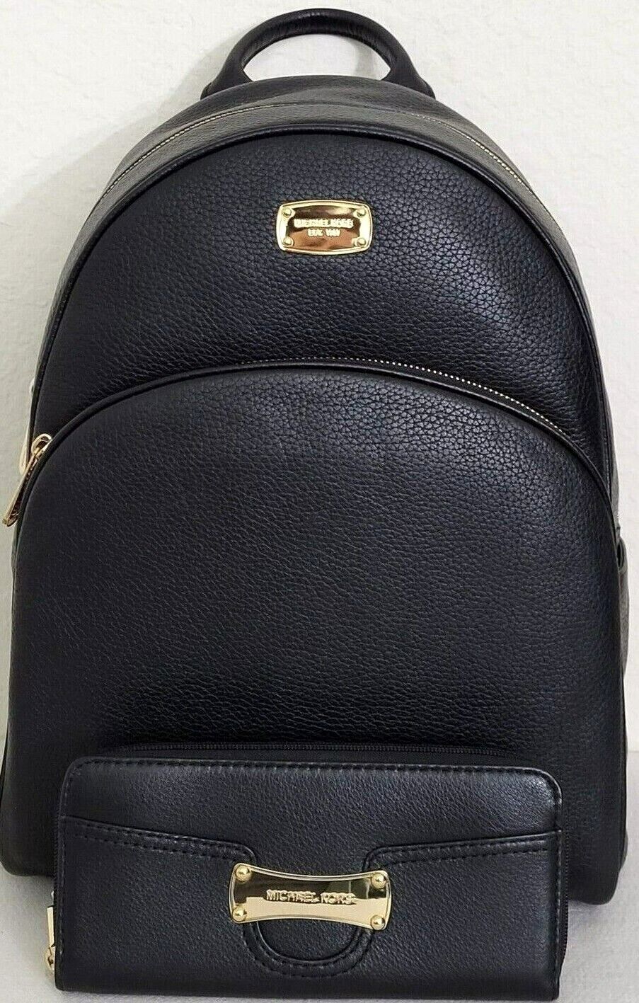 MICHAEL KORS ABBEY LARGE BLACK LEATHER BACKPACK BAG +/OR WALLET SETNWT!
