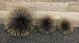 MCM Metal Starburst Atomic Sea Urchin - Set of 3 - Black &amp; Gold Wall Mount Decor - £22.83 GBP