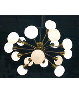 Italian Midcentury Brass and Opaline Murano Glass Large Sputnik Chandelier - €1.471,18 EUR