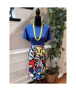Jasambac Dress Women Size M Blue Multicolor Colorblock Sheath Graphic St... - $37.65 CAD