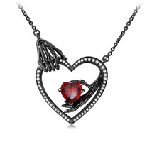 Skeleton Heart Necklace Gothic Style Halloween Gifts Women Engagement Pendent  - £149.43 GBP