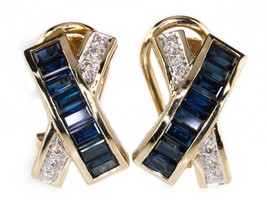 Le Vian 18k Yellow Gold Baguette Sapphire and Round Diamond Cross X Earrings - £1,372.28 GBP