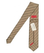 NEW $295 Isaia Pure Silk 7 Fold Tie!  Handsome Brown With Gold Stripes - $129.99
