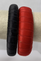 2 Pc Vintage Bangle Bracelets Wrapped In Fabric With Ribbed Detailing Black Red - £3.89 GBP