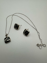 Vintage Sterling Silver Onyx Earrings 1.6cm Necklace 18” Set - £25.05 GBP